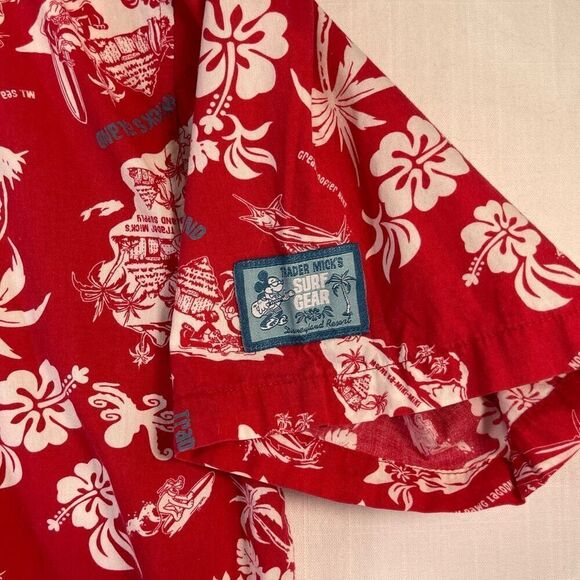 Disneyland Resort Red Trader Mick’s Surf Gear Hawaiian Button Up Shirt Medium - Picture 4 of 8